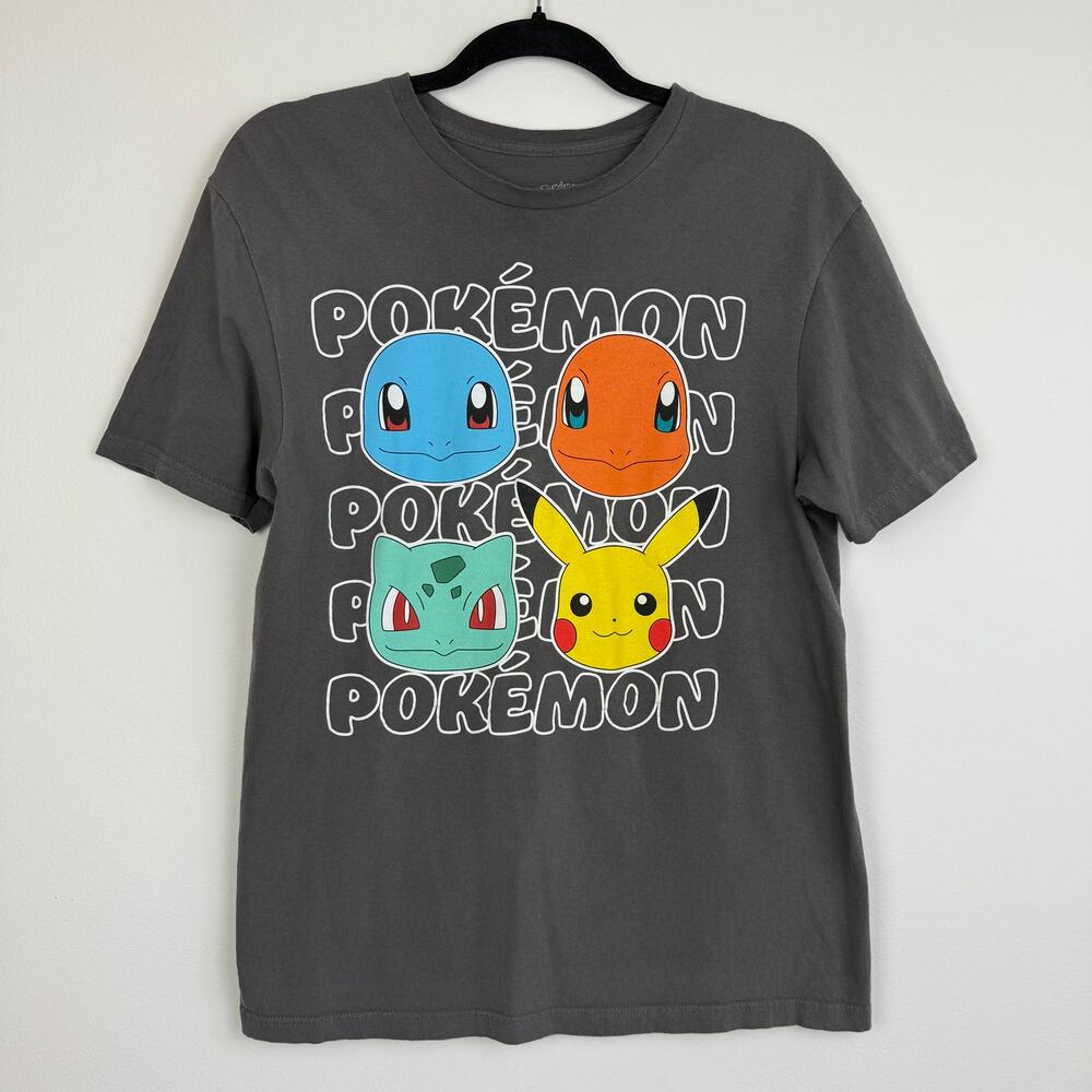 Pokemon Mens Pikachu Charmander Squirtle Bulbasaur Crewneck Gray T-Shirt Medium